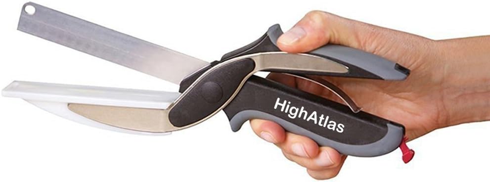 Clever Cutter 2-in-1 Food Chopper. Combi Kitchen Knife and Chopping Board. Spring Assist Version. By HighAtlas. Kitchen Food Scissors.