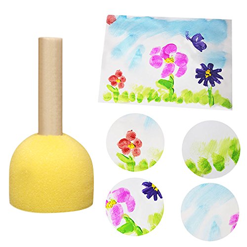 30 Pcs Round Paint Foam Sponge Painting Brushes Set Assorted Size with Wooden Handle Sponge Stippler Set/Drawing Tools For Kids, DIY Crafts (5 Size)