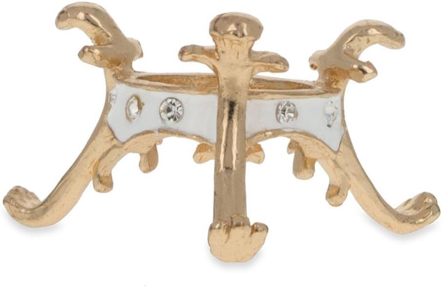 BestPysanky White Enamel with Crystals Gold Tone Metal Egg Stand Holder Display