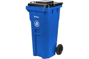 PLASTIC PRINCE 32 Gallon Trash Can Outdoor Recycling Bin with Lid and Wheels Heavy Duty Rolling Garbage Can with Lid Blue Recycle Bin with Wheels for Warehouses Hospitals Restaurants Offices