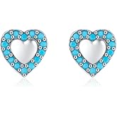 Kokoma Turquoise Heart Stud Earrings for Women 925 Sterling Silver Stone CZ Tiny Love Heart Cartilage Earrings Piercing Wedding Studs Dainty Ear Jewelry