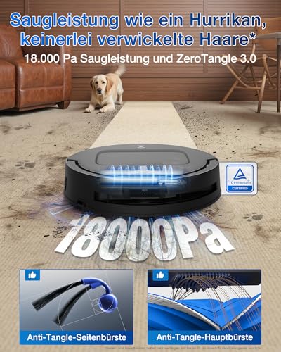 ECOVACS DEEBOT T80 Omni Saugroboter mit Wischfunktion, 18.000 Pa, OZMO Roller Wischwalze mit kontinuierlicher Frischwasser-Selbstreinigung, ZeroTangle 3.0,Moppwäsche mit 40-75℃ heißem Wasser, Schwarz thumbnail 3