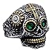INRENG Men's Stainless Steel Silver Gold Gothic Cross Skull Ring Green Eye Vintage Flower Carved Halloween Size 9