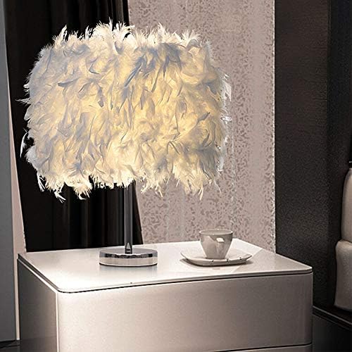 shlutesoy 15x35cm Handmade Feather Lampshade Modern Bedside Table Lamp Desk Night Light White