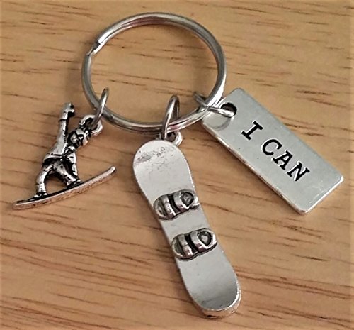 Snowboard keychain, Snowboarder keychain, Snowboarding keychain, I Can keychain, Snowboard key ring, Snowboarder key ring - Thumbnail 2
