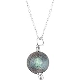 AURA GEMS Natural Labradorite Ball Crystals Pendant Necklace, Chakra Energy Healing Gemstone, Real Crystal, Birthstone, Beautiful Women Simple Jewelry, Silver Plated Jewelry 18 inch