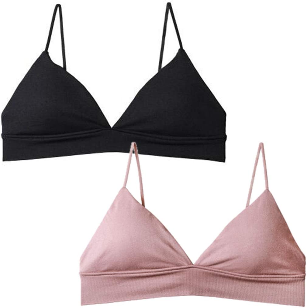 Peachat Thin Strap Bralettes for Women Non Adjustable Triangle Bralette V Neck Pullover Removable Padded Wire Free