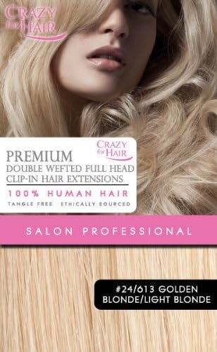 22" Premium Double Wefted Clip-in Remy Human Hair Extensions Golden Blonde/Light Blonde (24/613)