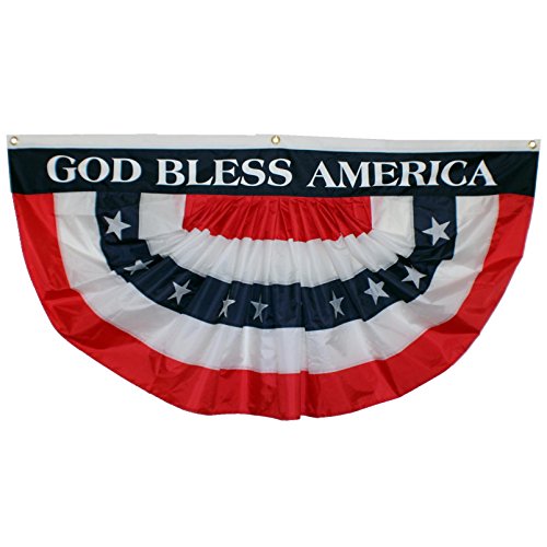 President's Day Patriotic Bunting Banner - 3' x 6' Pleated Fan Flag, American Flag Decor, God Bless America, 4th of July, Veteran's Day, USA Red White Blue Outdoor Decor, Memorial Day, Election