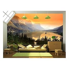 Wild Goose Island on Saint Mary Lake in Glacier National Park, Montana - Removable Wall Mural | Self-Adhesive Large Wallpaper - 66x96 inches