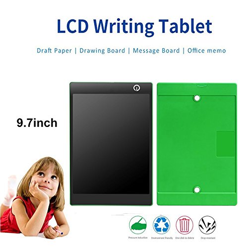Upgrade 9.7'' Colorful LCD Writing Tablet Drawing Board with Stylus Art Toys For kids Message Memo Digital Graphics Tablets Sketching for Home School Office Travel Button Eraser by iCooLive (Green)  - Thumbnail 4