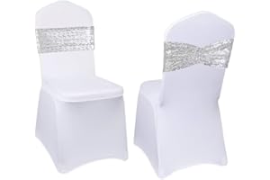 Eternal Beauty Set of 50 Silver Chair Sashes Band Bows Sequin Chair Sashes for Wedding Cover Decorations