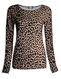 Forever Womens Long Sleeves Leopard Animal Print Stretchy Top