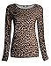 Forever Womens Long Sleeves Leopard Animal Print Stretchy Top