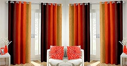 Generic SWISSTIC Texture Long Crush Solid Polyester Window Curtains (Orange, 5ft)-Set of 4