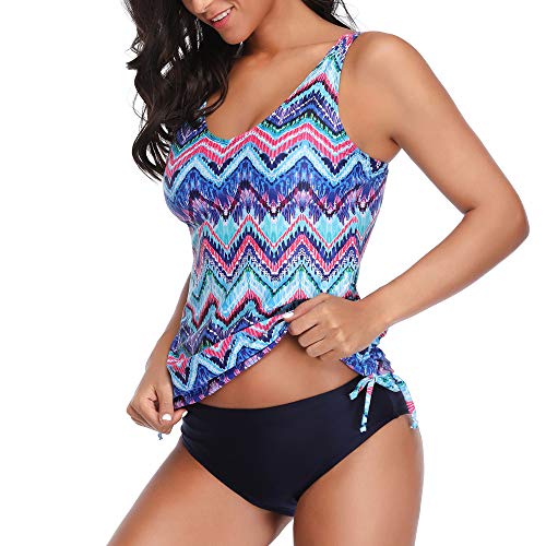 Caopixx Swimsuit for Women Two Pieces Printed Tank Top with Boyshorts Bottoms Tankini Set Bathing Suits