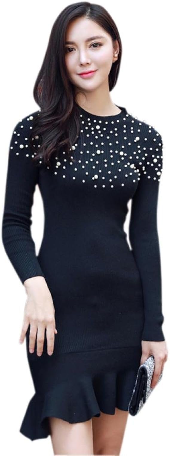 Amazon Lifestr ライフスター ビジュー ワンピース マーメイド タイト ニット パール オリジナルエコバッグセット ワンピース チュニック 通販