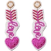 Valentine's Day Bead Love Earrings for Women, Handmade Love Dangle Earrings Fashion Jewelry Gift for Her Date Night Party Accessories