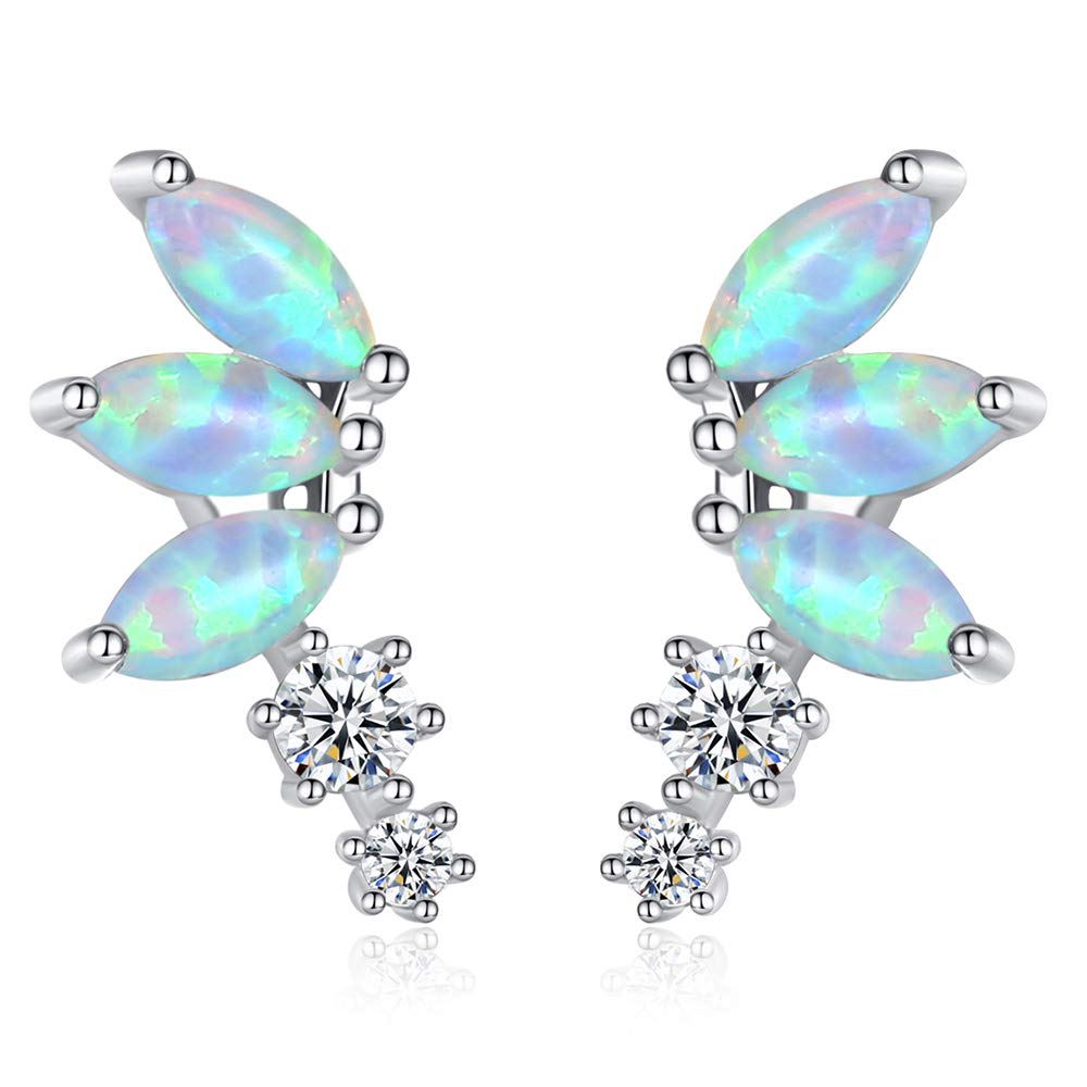 VIKI LYNN Sterling Silver Created White Opal Stud Earrings Petal Flower Earrings for Women