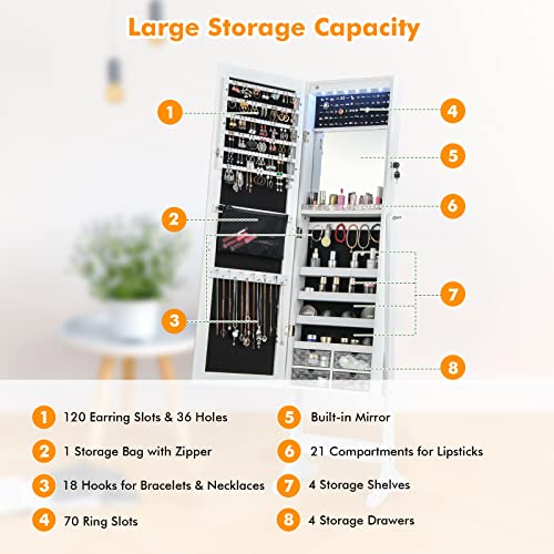 Door Mirror Full Length CHARMAID LED Mirror Jewelry