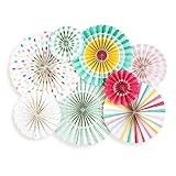 Party Planning Decoration Supplies, Assorted Set of 8 Circular Paper Fans, Hanging Holiday Ornaments, Christmas Tree, Easter, Multicolor, Pre-Folded, Easy Assembly, Birthday