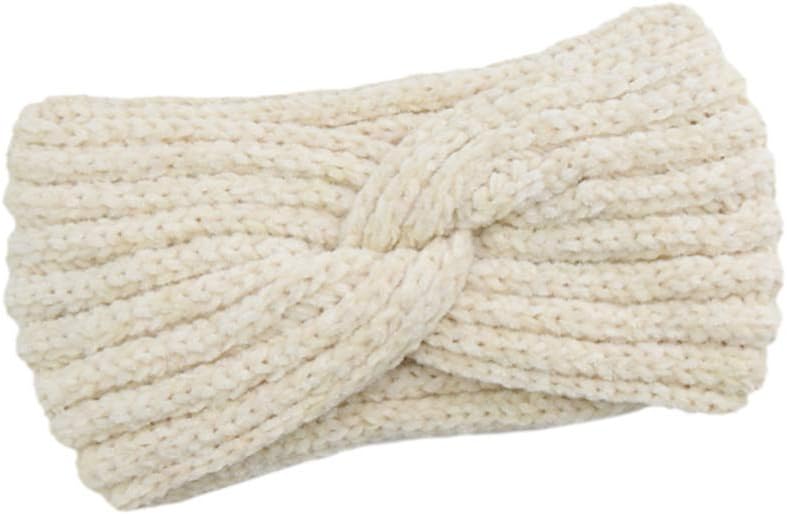 Lurrose Knitted Winter Headband Cross Head Wrap Woolen Yarn Hair Band Elastic Ear Warmer Headdress for Sports Makeup (White) - Image 4