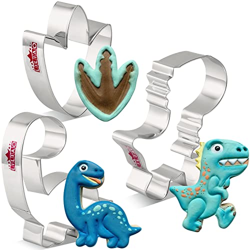 LILIAO Cute Dinosaur Cookie Cutter Set 3 Piece Trex, Brontosaurus