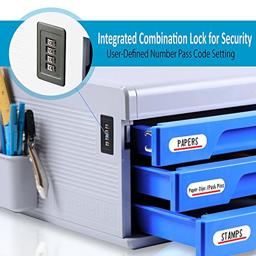 Locking Drawer Cabinet Desk Organizer - Filing & Organizing Paper Documents, Tools, Kids Craft Supplies - Home Office Desktop File Storage Box w/3 Lock Drawers - SereneLife - Thumbnail 5