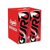 GURU Organic Energy Drink – Delicious-Tasting, Vegan, Non-GMO Natural Energy – Experience All Day Energy Without the Jitters, Rush or Crash – 4x 8oz / 250ml Cans