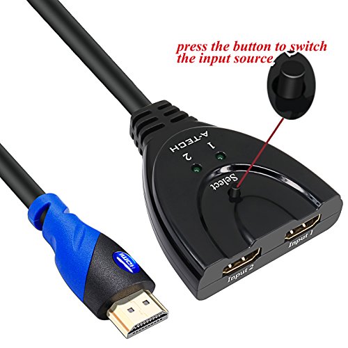 A-tech Sl2103pt1m Is a 2 Port HDMI Switch2×1 with 3ft HDMI Pigtail Cable in ABS Black.with This HDMI Switcher You Can Connect Dvd/stb or Other Two Input Sources to One Display (Hdtv/projector/computer Monitors)