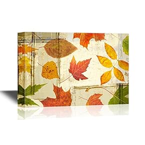 Canvas Wall Art - Golden Leaves in Autumn on Vintage Background - Gallery Wrap Modern Home Art | Ready to Hang - 12x18 inches