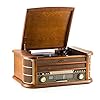 Shuman Retro houten 7-in-1 draadloze verbinding Music Center met afstandsbediening, 3-snelheden platenspeler vinyl…