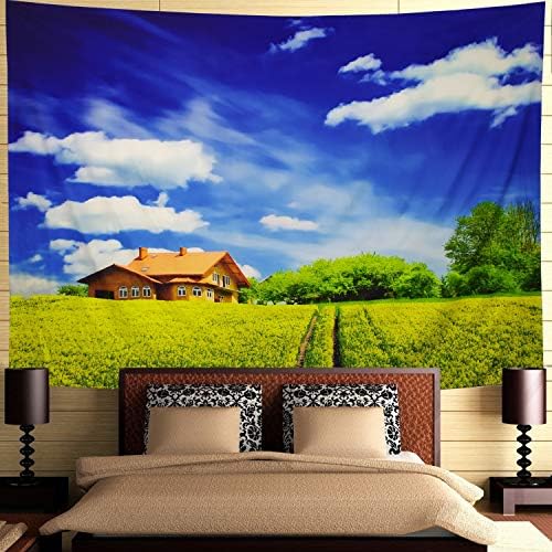 Ameyahud Tapestry Yellow Flower Wall Tapestry Blue Sky Sea of Flower Wall Hanging Tapestry Spring Cole Flower Landscape Tapestry for Bedroom Living Room Dorm