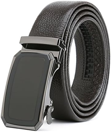 Peroxhide Men's Nappa Leather Ratchet Dress Belt with Coffee mirror black border acrylic rifle Automatic Buckle Gift Box Set (Custom:Up to 44" waist, B617C Antique coffee Buckle With Brown Leather)