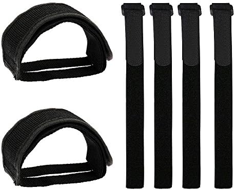 IDWAI 2Pcs Bike Pedal Straps, Velcro Bicycle Feet Strap For Fixed Gear Bike, Bonus 4 Pcs Reusable fastening bike straps (black, 2+4 pack)