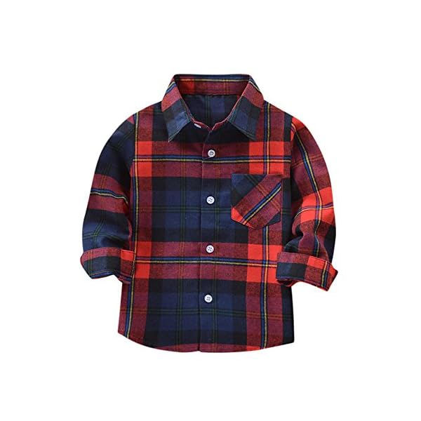 Kehen Kids Little Boys Girls Long Sleeve Button Down Plaid Flannel Shirt Blouse Tops with Pocket - Image 6