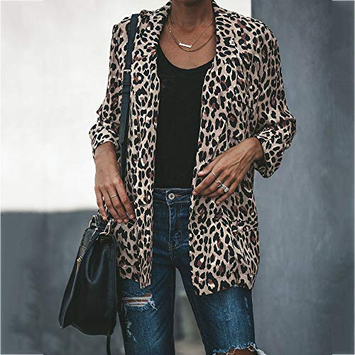 HTDBKDBK Women Vintage Animal Leopard Print Long Sleeve Causal Loose Kimono Cardigan Coat Outwear