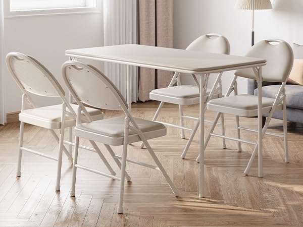Photo 1 of ****PARTIAL SET NO CHAIRS INCLUDED TABLE ONLY**** 5-Piece Rectangle Folding Table and Chairs Set, Foldable Portable Card Table and Chairs, Scratch & Stain Resistant Tabletop, for Dining Room, Living Room, Office, Camping, Gatherings, Beige