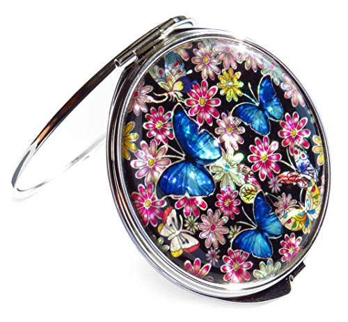 Seoul-Craft-Compact-Makeup-Mirror-Mother-of-Pearl-Metal-Dual-Folding-Magnify-Flowers-Butterfly-Design