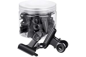 YUCHIYA 32 Pack Metal Clips with 32 Push-pins for Corkboard,Bulldog Clips for Hanging Pictures,Small Hinge Clips for Photos Crafts,Mini Binder Clips Paper File Clamps for Office School(Black, 0.9 in)