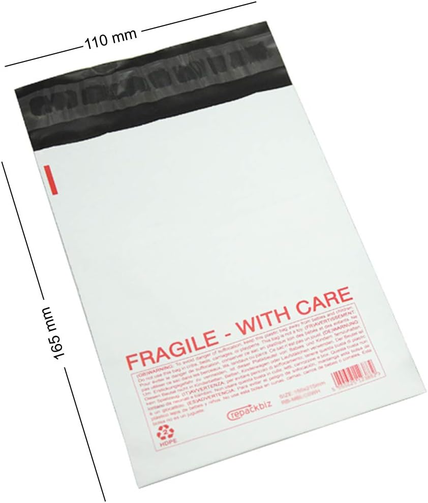 Heavy Duty Polythene Mailing Postal Mailer Bags Shipping White with Red Fragile(A000-110x165mm (4.33'' x 6.50''),100) - Image 3