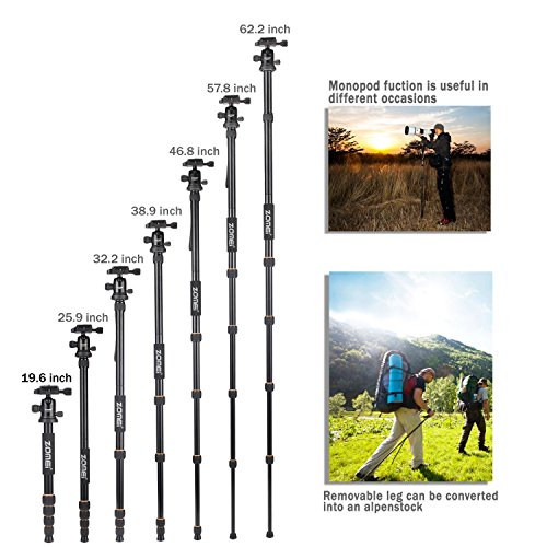 ZOMEI F678 Aluminum Tripod,Professional Stable Portable Lightweight Travel Compact Tripod Monopod with Ball Head Heavy Duty for Nikon Canon Sony All DSLR and Digital Camera