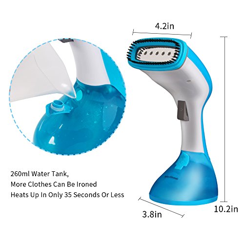 AmyHomie Portable 260ml Travel Clothes Handheld Garment Steamers 1200W/110V Fast Heat Stainless Steel Soleplate and Fabric Brush