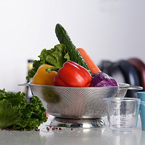 ZESPROKA Stainless Steel Micro-perforated 5-Quart Colander Strainer - With Solid Handles and Stable Draining Ring Base - Ideal for Pasta, Beans, Noodles, Vegetables & Fruits - Thumbnail 3
