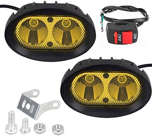 Wangsales Universal 2 Led 10w Yellow Bike Motorcycle Led Fog Lights Driving Headlamps Light Waterproof With Switch Set of 2