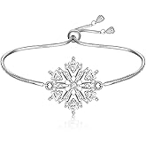 Fenthring Christmas Snowflake Bracelet for Women 925 Sterling Silver White Snowflake Bracelets Adjustable Cubic Zirconia Xmas Jewelry Valentines Holiday Gifts