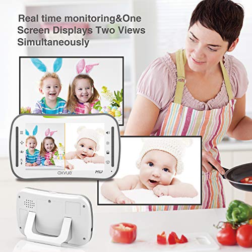 HD-Video-Baby-Monitor-AXVUE-720P-5-HD-Display-IPS-Screen-2-HD-Cams-12-Hours-Battery-Life-1000ft-Range-2-Way-Communication-Secure-Privacy-Wireless-Technology
