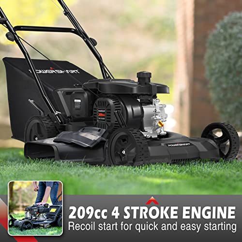 PowerSmart Gas Powered Push Lawn Mower, 21Inch 209cc 3in1 Walk