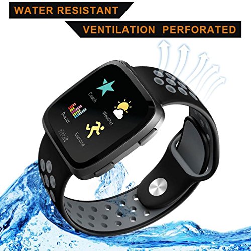 Lisin Replacement Silicone Band With Ventilation Holes Soft Silicone Sport Strap For Fitbit Versa (Gray)