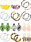12 Pairs Acrylic Hoop Earrings Tortoise Earrings Mottled Statement Earrings Polygonal Drop Earrings for Women Girls (Style 2)